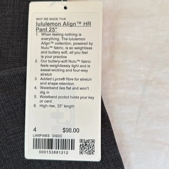 NWT Lululemon Athletica Align HR Pant 25" in DGDC dark grey. Size 4. - Picture 2 of 4